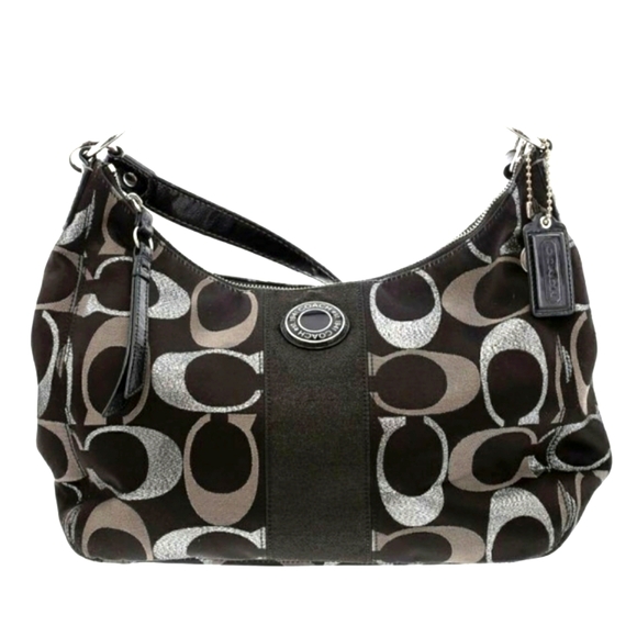 💎 Coach 3 Color Black Metallic Silver Signature Stripe Convertible Satchel Bag - Picture 2 of 12